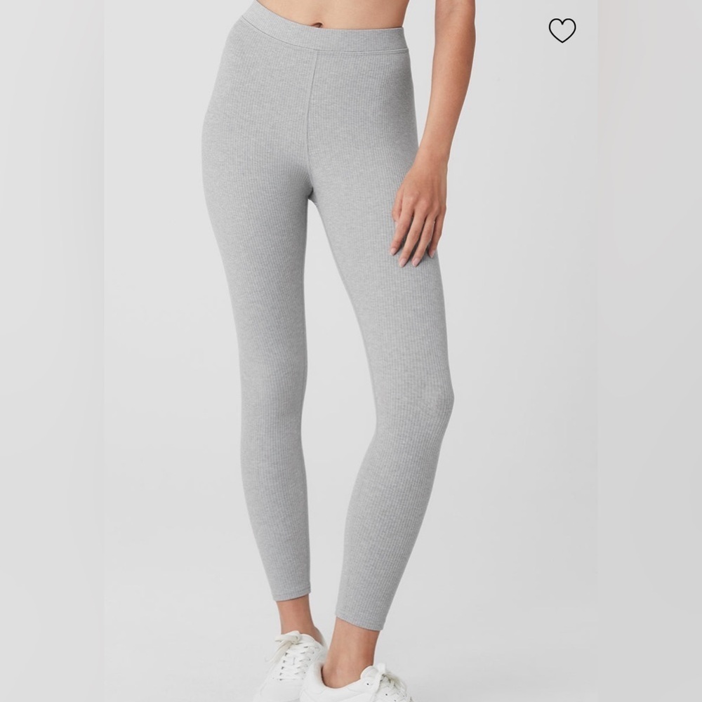 Alo Yoga Blissful High-Waisted Ribbed 7/8 Legging - Green SMALL - Picture 6 of 6